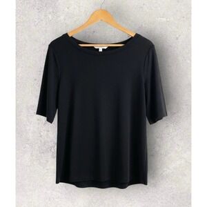 Sigrid Olsen Luxe Tee Top Black Pima Cotton Modal Knit Half Sleeve Size‎ XL
